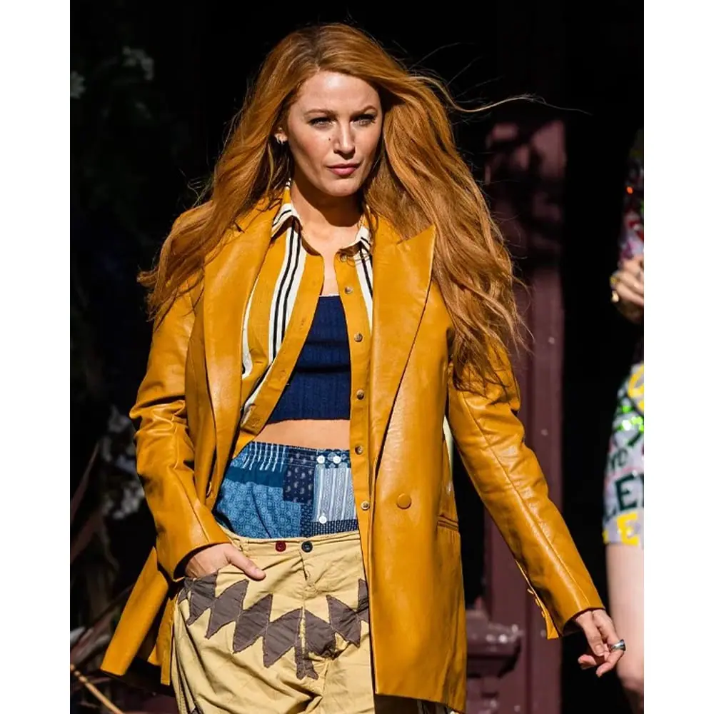 Celebrity Women’s Fashion Style Mustard Leather Coat Celebrity Women’s Leather Coat