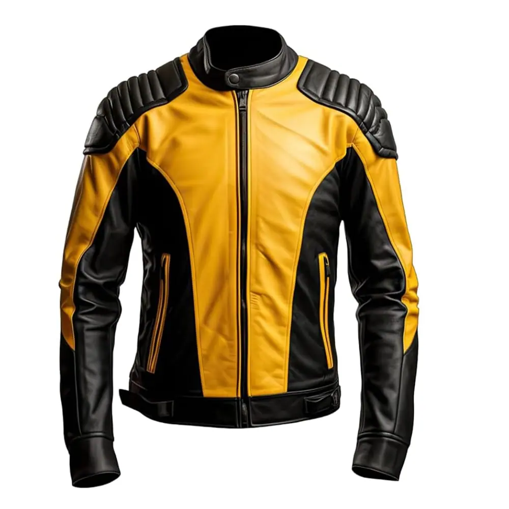 Men’s Biker Sleek Black And Yellow Racer Leather Jacket Men’s Biker Leather Jacket