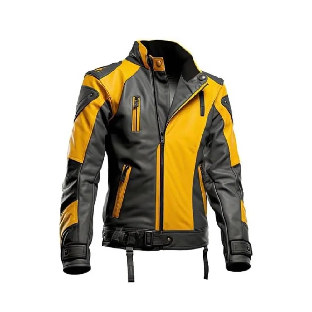 Men’s Yellow And Black Real Lambskin Biker Leather Jacket Men’s Biker Leather Jacket