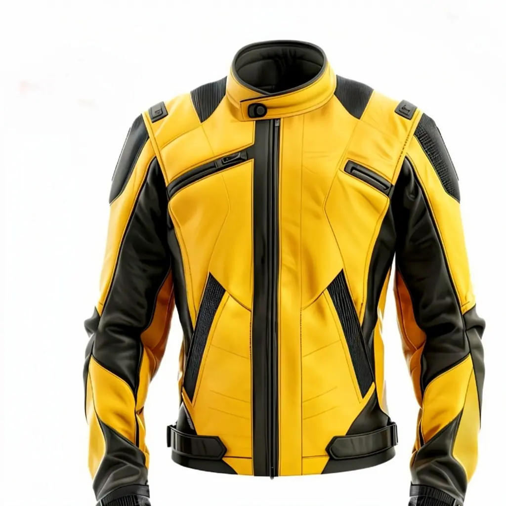 Men’s Yellow And Black Genuine Sheepskin Biker Leather Jacket Men’s Biker Leather Jacket