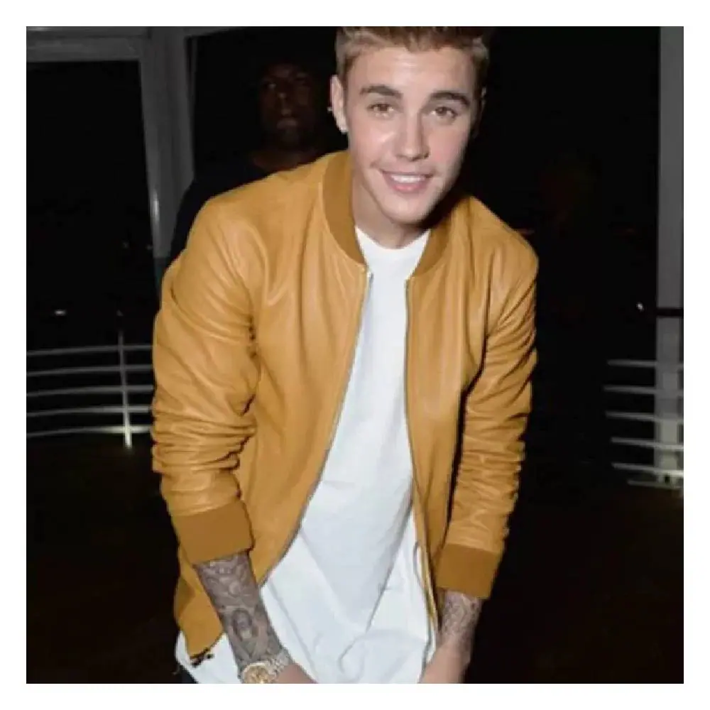 American Singer Yellow Lambskin Bomber Leather Jacket American Singer Bomber Leather Jacket