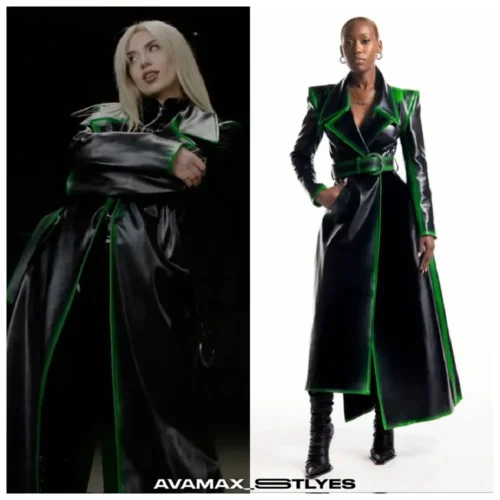 American Singer-Inspired Long Leather Coat