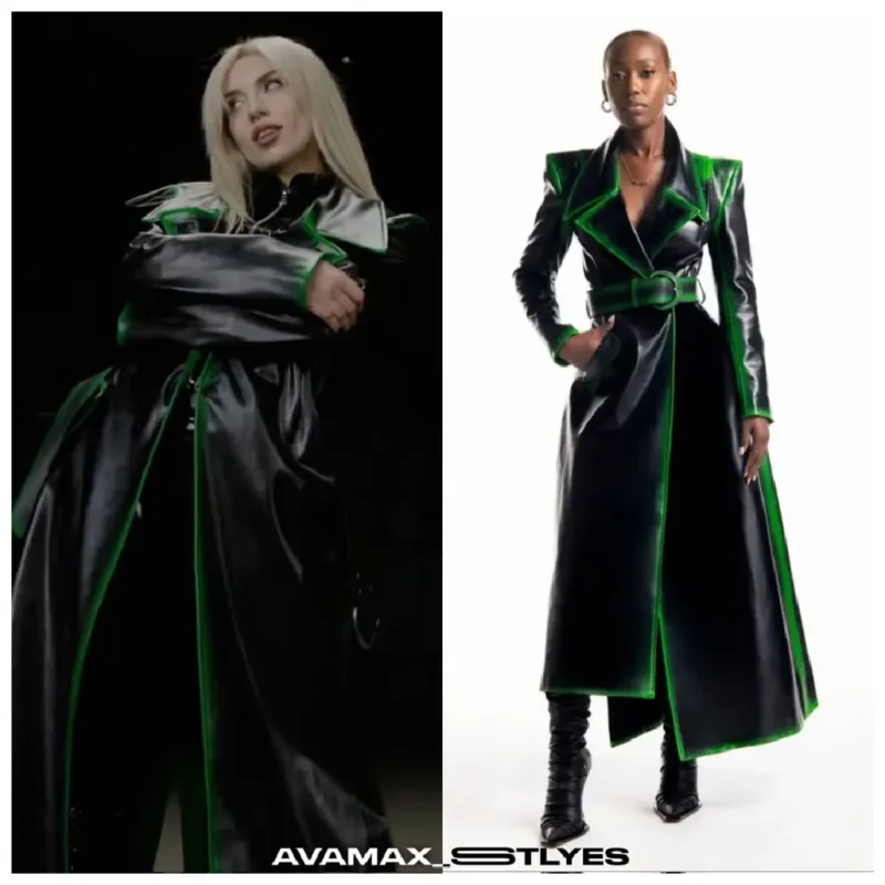 American Singer-Inspired Long Leather Coat