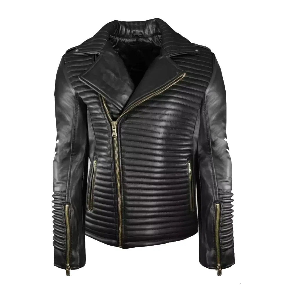 Men’s Black Lambskin Biker Leather Jacket – Quilted Style Men’s Biker Leather Jacket