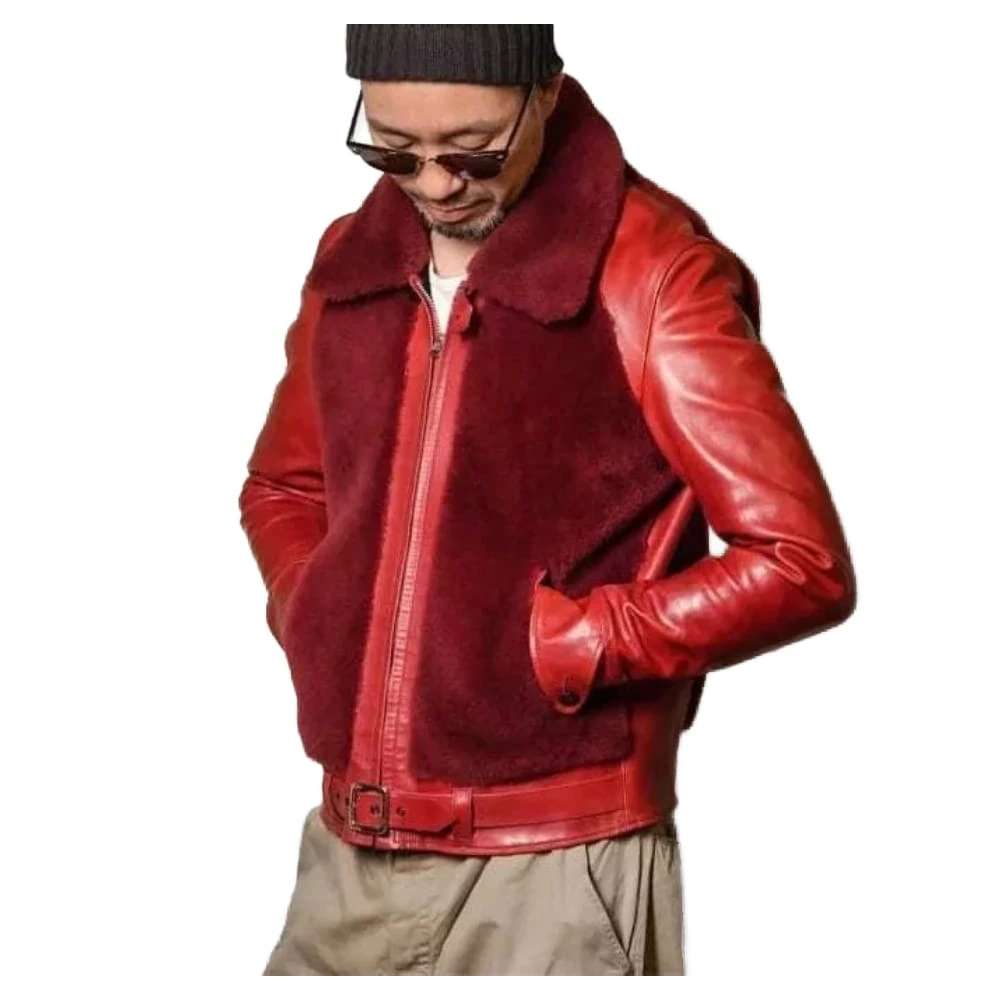 Men’s Biker Cowhide Genuine Leather Shearling Jacket Mens Biker Leather Shearling Jacket