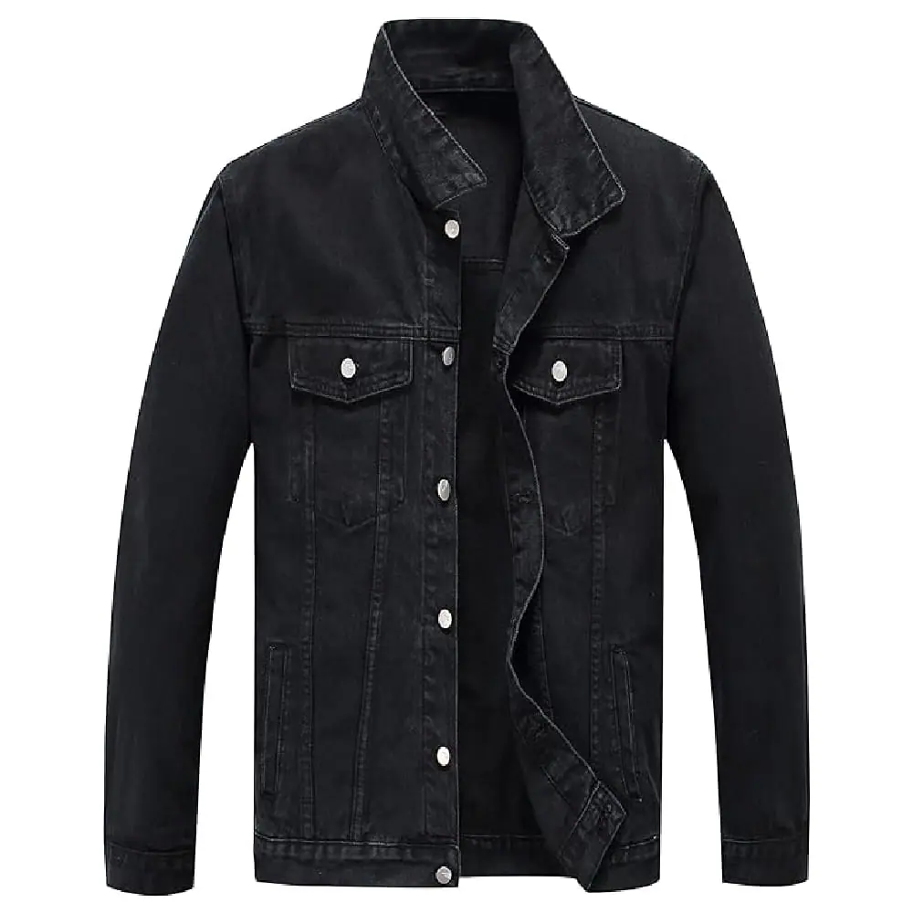 Men’s Black Denim Trucker Jacket – Casual Loose Fit Men’s Denim Jacket