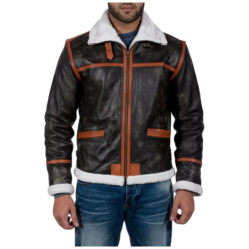 Men’s Brown Shearling Fur Fashion Leather Jacket Men’s Fur Leather Jacket