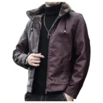 Men’s Hooded Biker Leather Jacket Fur