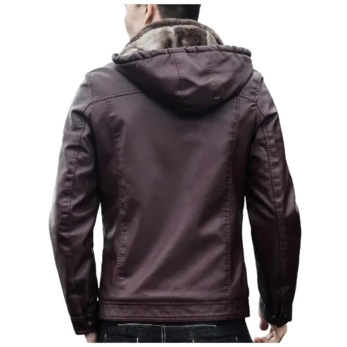 Men’s Hooded Biker Leather Jacket Fur