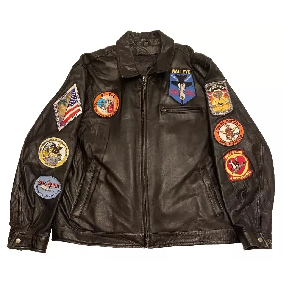 Men’s Black Aviator Leather Jacket – Military Patches Men’s Leather Jacket