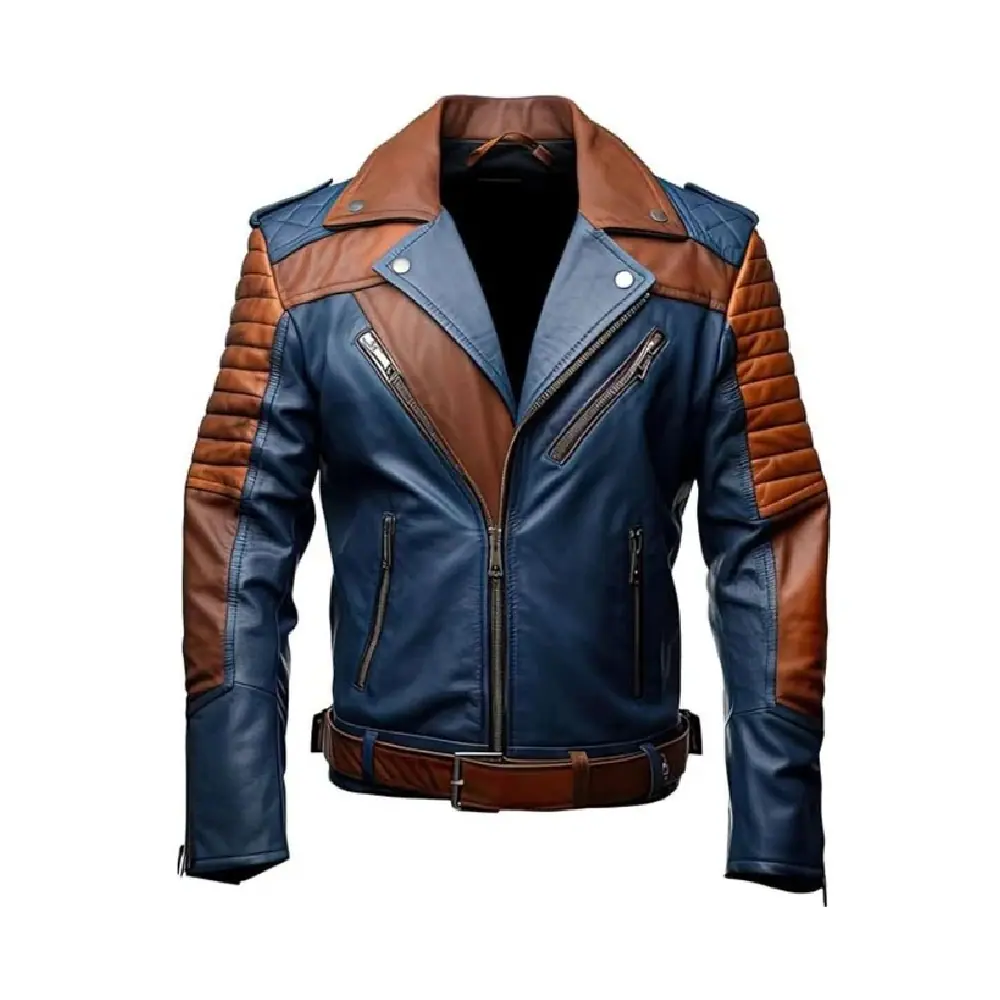 Men’s Blue & Brown Leather Jacket – Bold Style Men’s Leather Jacket