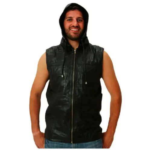Men’s Leather Vest Hooded Jacket