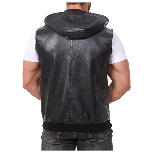 Men’s Leather Vest Hooded Jacket