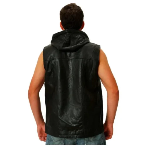 Men’s Leather Vest Hooded Jacket