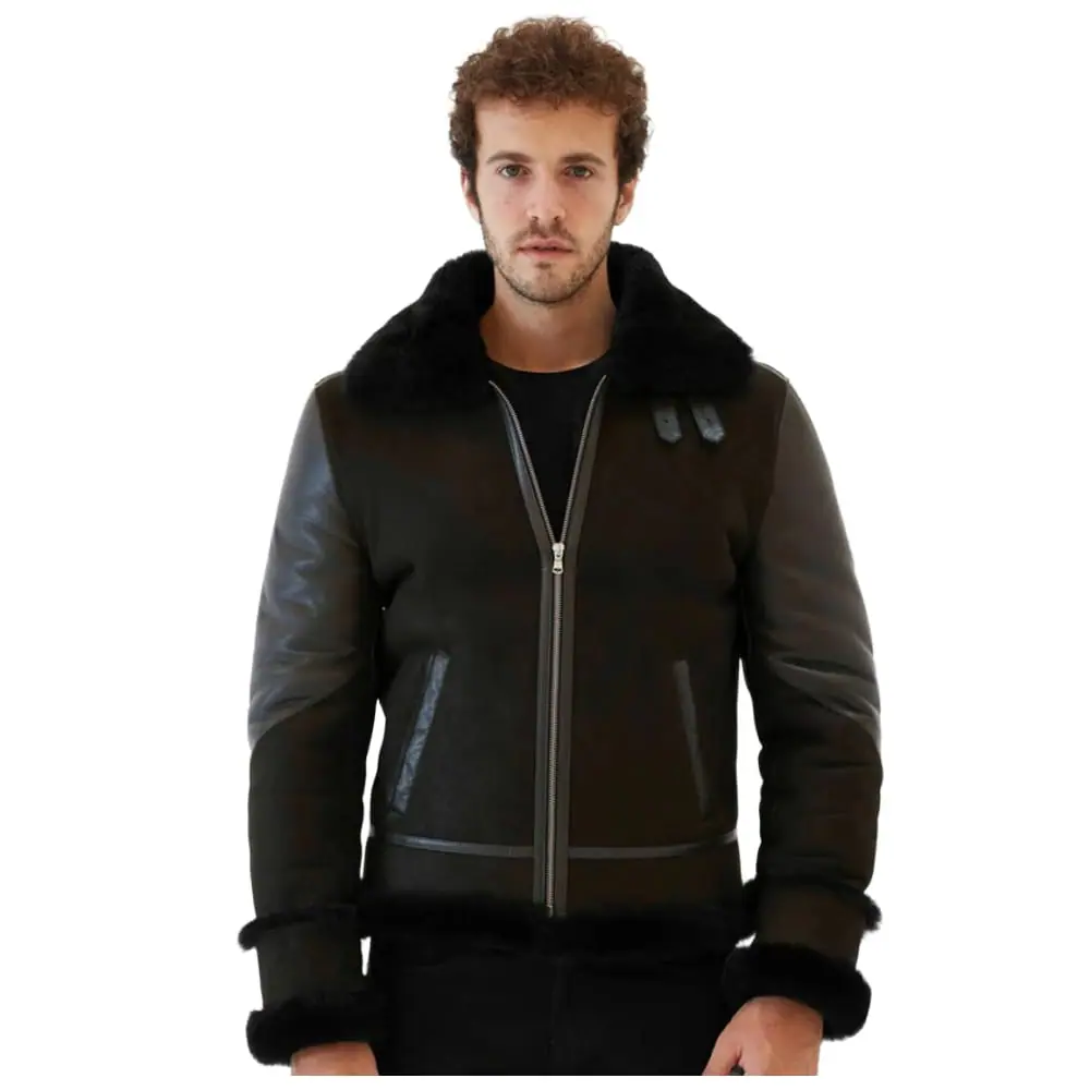 Men’s Black Shearling Moto Leather Jacket – Winter Classic Men’s Shearling Leather Jacket