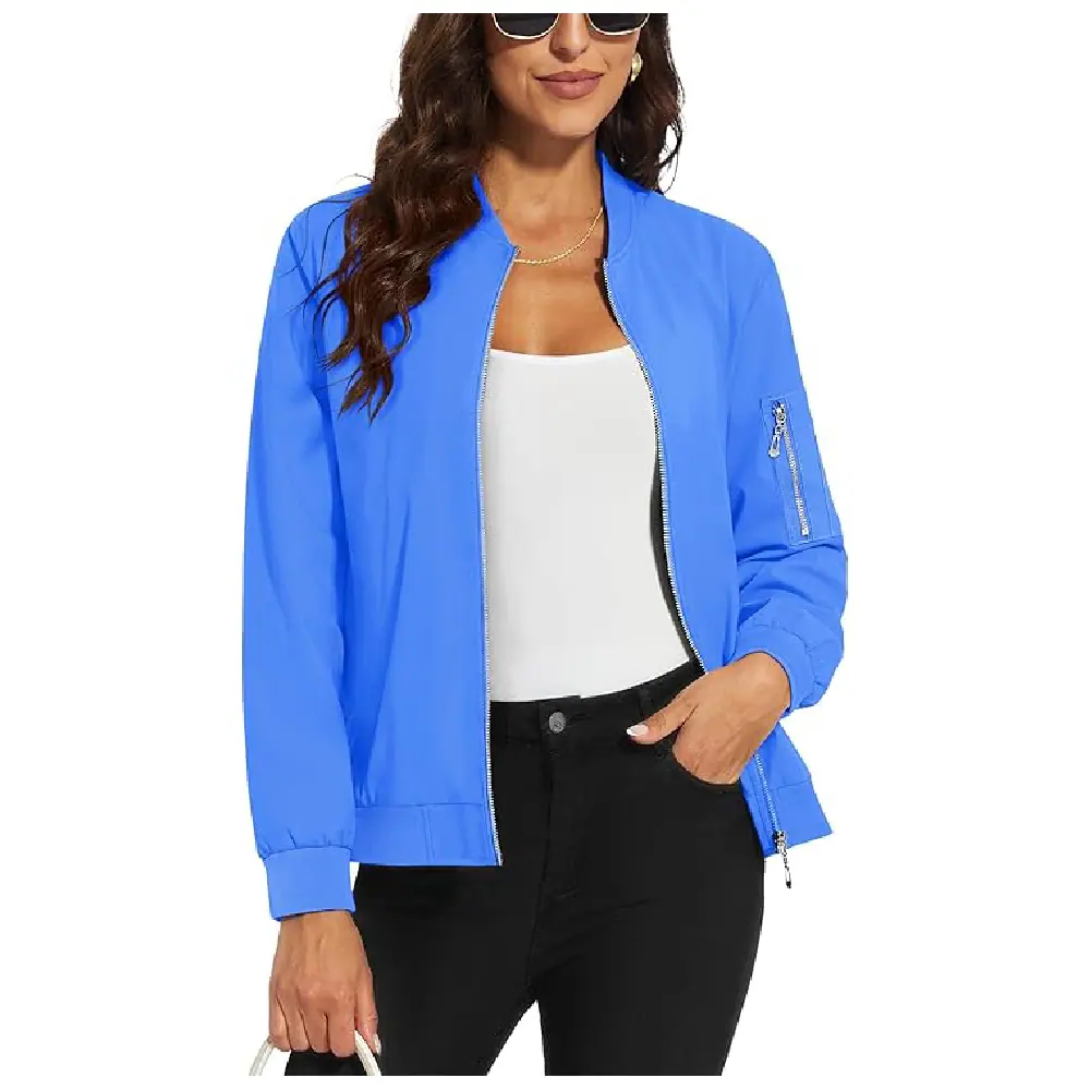 Women’s Azure Blue Lightweight Bomber Jacket – Zip-Up Women’s Bomber Jacket