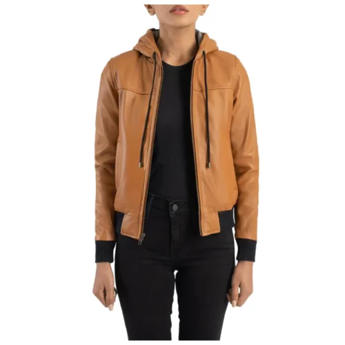 Women’s Hooded Leather Bomber Jacket