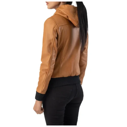 Women’s Hooded Leather Bomber Jacket