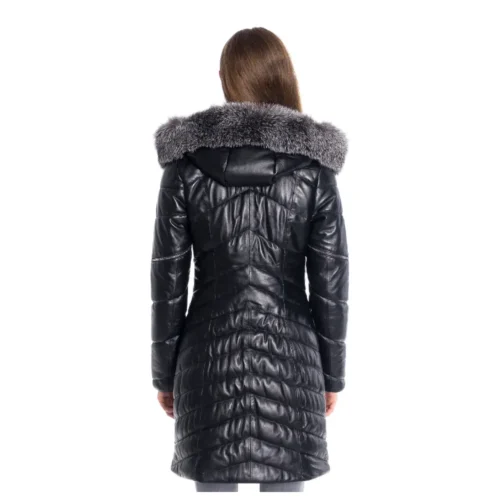 Women’s Leather Jacket Hooded Fur
