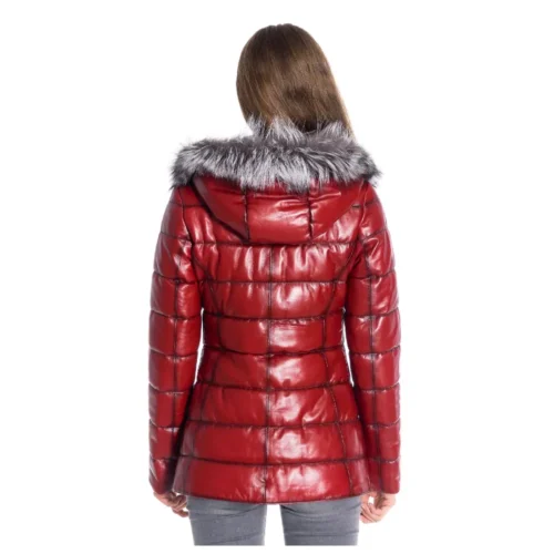 Women’s Leather Jacket Hooded Fur