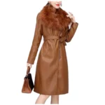 Women’s Long Leather Coat Fur
