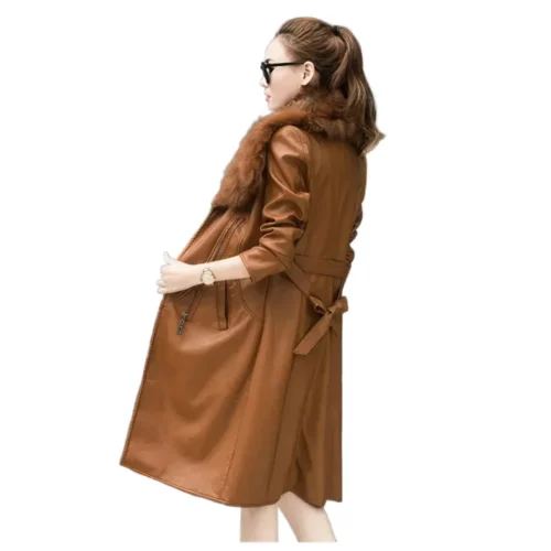 Women’s Long Leather Coat Fur