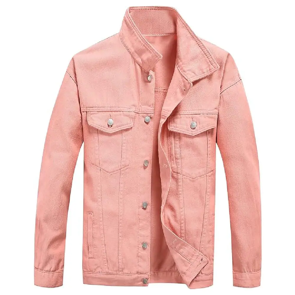 Men’s Pink Denim Jacket – Casual Loose Fit Men's Denim Jacket