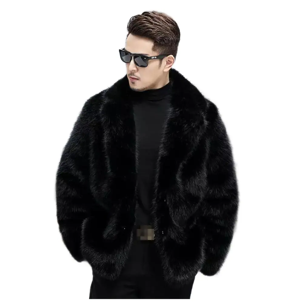 Men’s Black Faux Fur Lapel Winter Jacket – Short Style Men’s Faux Fur Jacket