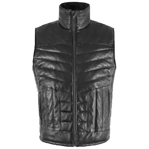 Men’s Leather Puffer Vest Jacket