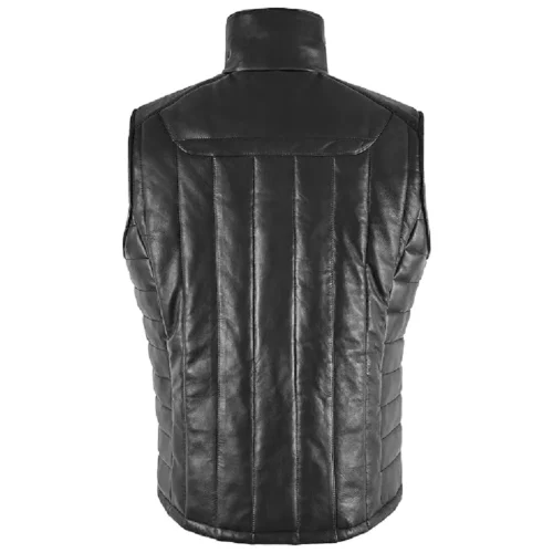 Men’s Leather Puffer Vest Jacket