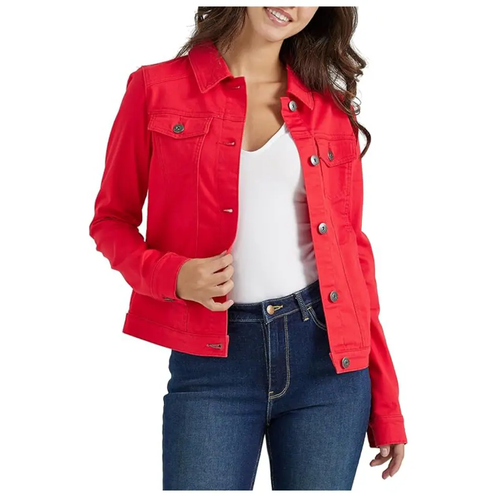 Women’s Cropped Red Denim Jacket With Pockets Women’s Denim Jacket