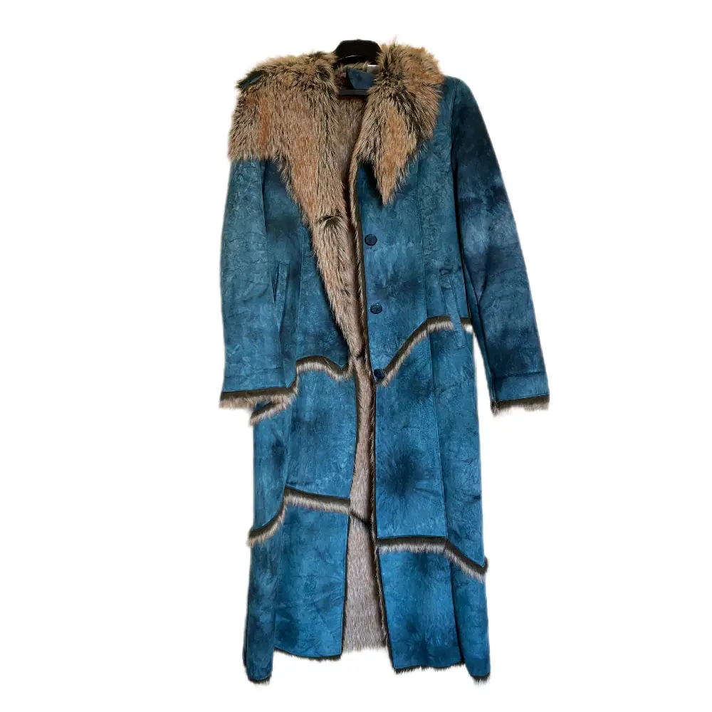 Women’s Penny Lane Shearling Fur Long Denim Coat – Stylish Women’s Fur Long Denim Coat