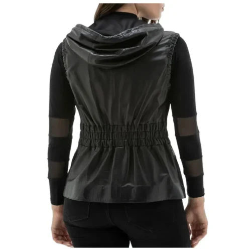 Women’s Hooded Leather Vest Jacket