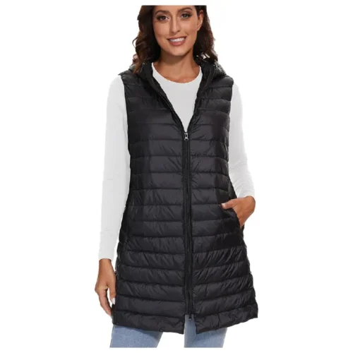 Women’s Hooded Long Puffer Vest Jacket