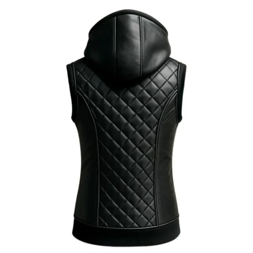 Women’s Leather Hooded Vest Jacket