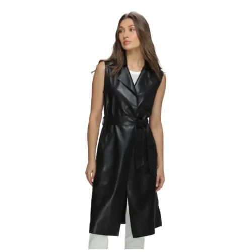 Women’s Leather Long Vest Jacket