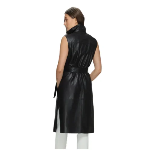 Women’s Leather Long Vest Jacket