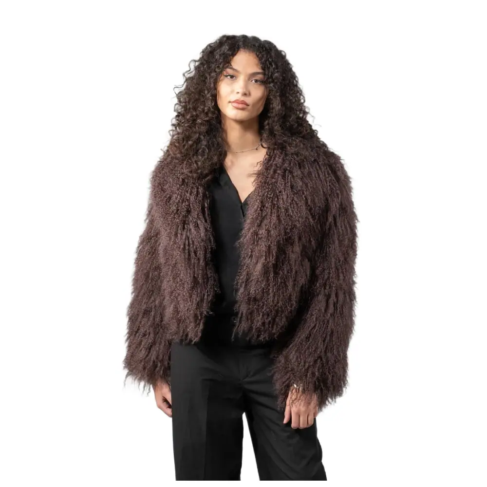 Women’s Fashion Stylish Long Pile Faux Fur Jacket – Brown Women’s Long Faux Fur Jacket