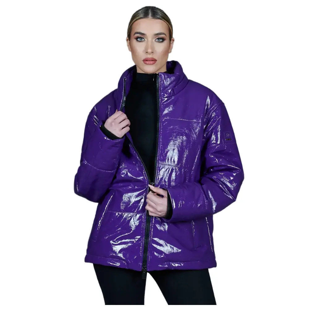 Women’s Oversized Violet Puffer Leather Jacket Women’s Puffer Leather Jacket