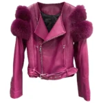 Women’s Short Leather Biker Jacket Fox Fur