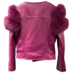 Women’s Short Leather Biker Jacket Fox Fur