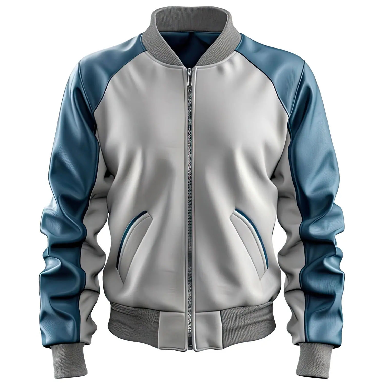 Men’s Grey & Blue Sheepskin Bomber Leather Jacket Men’s Bomber Leather Jacket