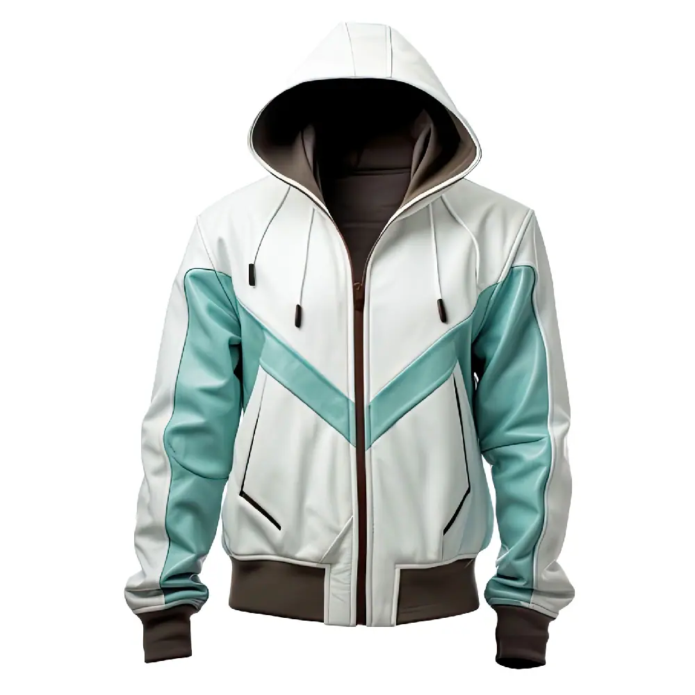Men’s Mint Green Sheepskin Hooded Bomber Leather Jacket Men’s Hooded Bomber Leather Jacket