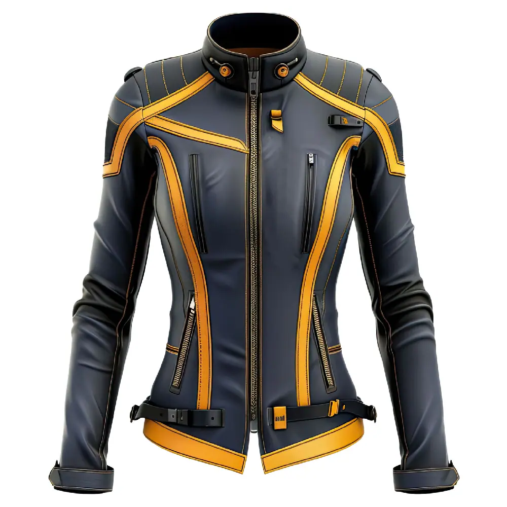 Women’s Black & Mustard Sheepskin Biker Leather Jacket Slim Fit Women’s Biker Leather Jacket