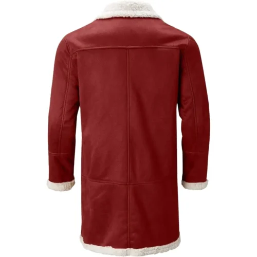 Men’s Red Shearling Santa Christmas Leather Long Coat