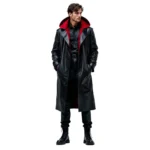 Men’s Hooded Leather Long Coat