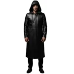 Men’s Hooded Leather Long Coat