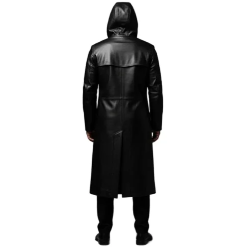 Men’s Hooded Leather Long Coat