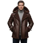 Men’s Hooded Leather Long Jacket