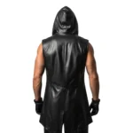Men’s Leather Hooded Vest Long Jacket